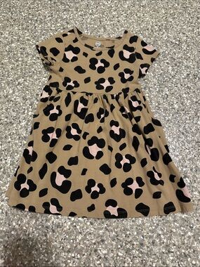 wonder nation Tan Dress with Black and Pink Leopard Print